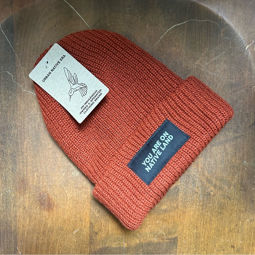 You Are On Native Land orange beanie